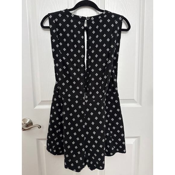 Free People Romper Ashley Black White Diamond Boxy Linen Blend XS - Picture 10 of 10